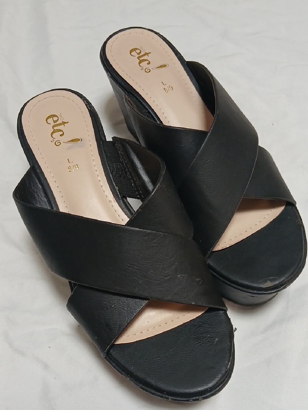 TC Black Crisscross Slide Wedge Mules